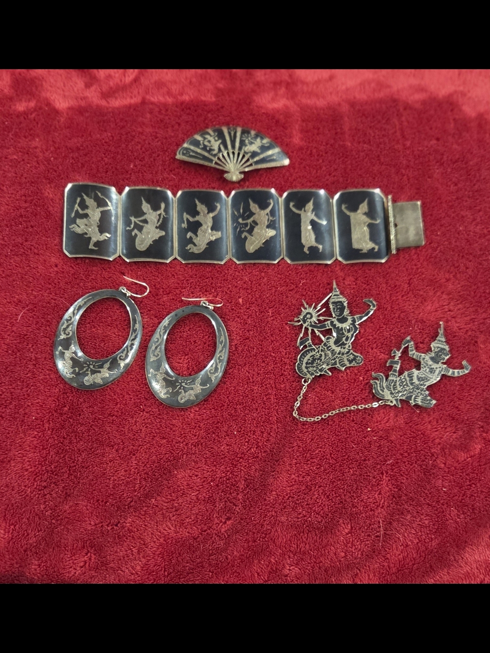 Sterling Silver Thai Mythology Jewelry Set - Black Patina